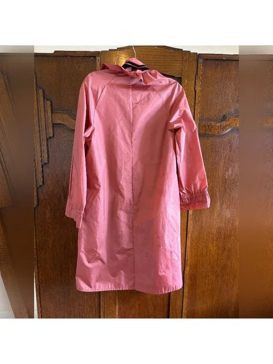Vintage 1980s Totes Coat Pink Nylon Ruffle Trench Raincoat - Packable Unlined Si - Picture 6 of 12